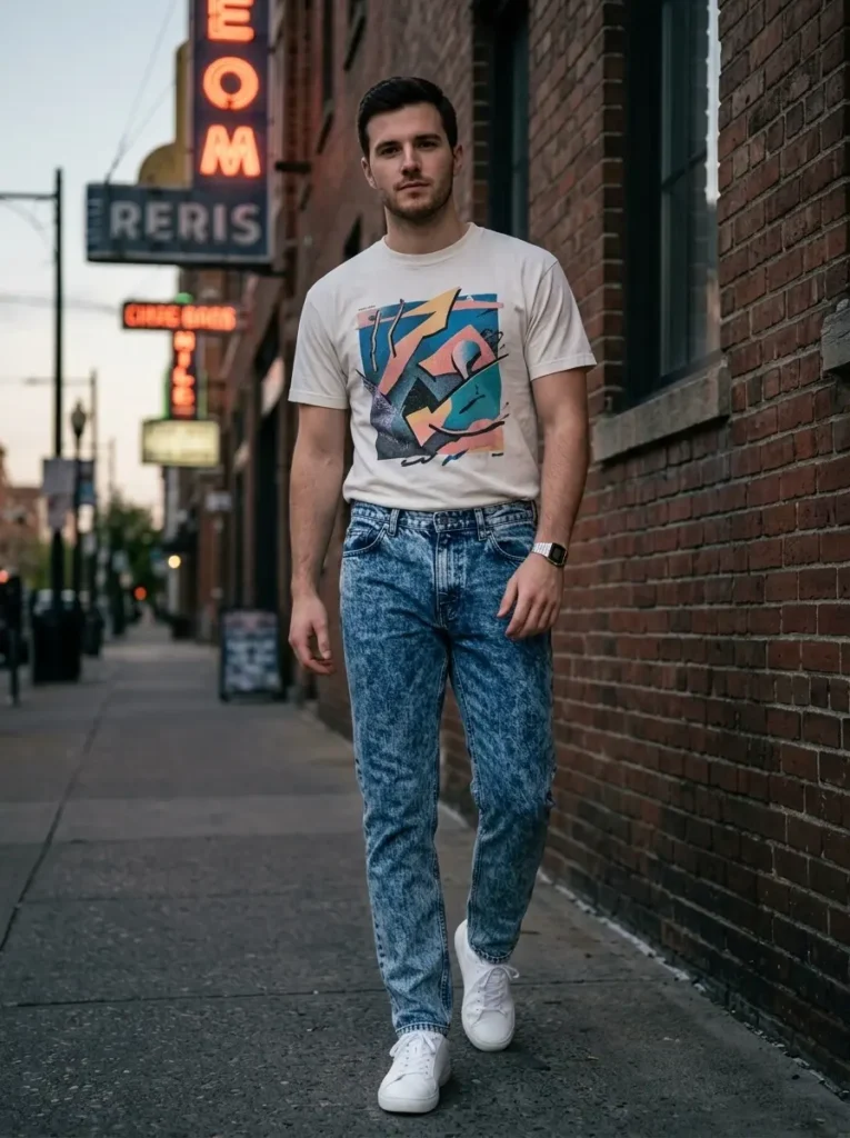 1 — Acid Wash Jeans with a Graphic T Shirt