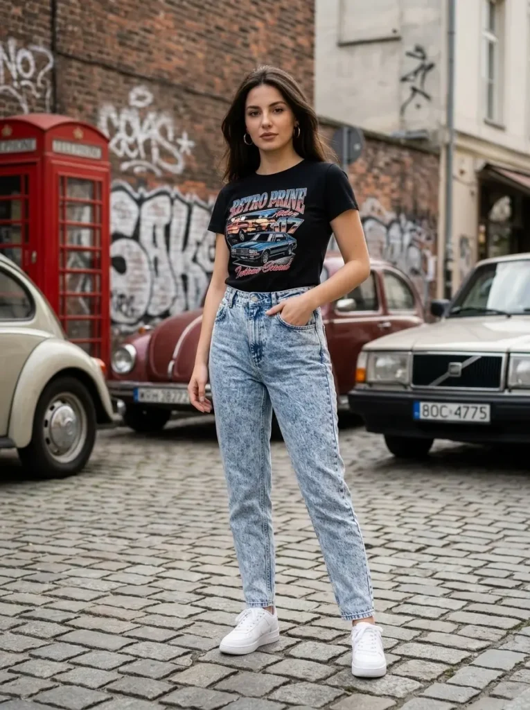1 — Acid Wash Jeans with a Graphic Tee