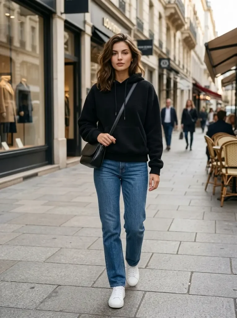 1 — Black Hoodie with Blue Jeans