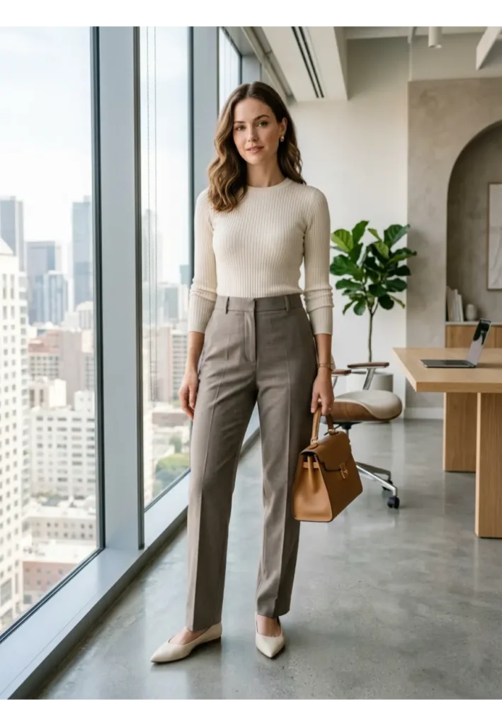 Tailored Trousers with a Knit Top