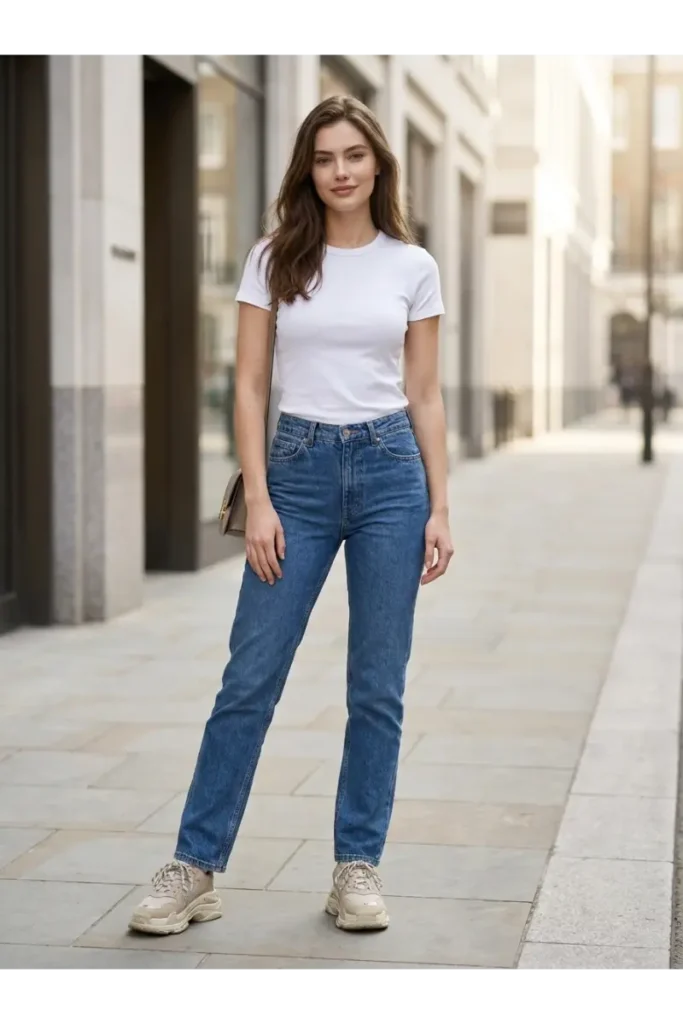 Dad Sneakers Outfit: 15 Stylish Ways to Wear Them in 2026 2 1. Dad Sneakers with Straight Leg Jeans