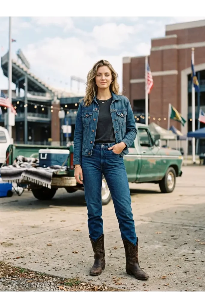 Western Football Game Outfits: 15 Stylish Looks for Game Day 2 1. Denim Jacket with a Football Tee