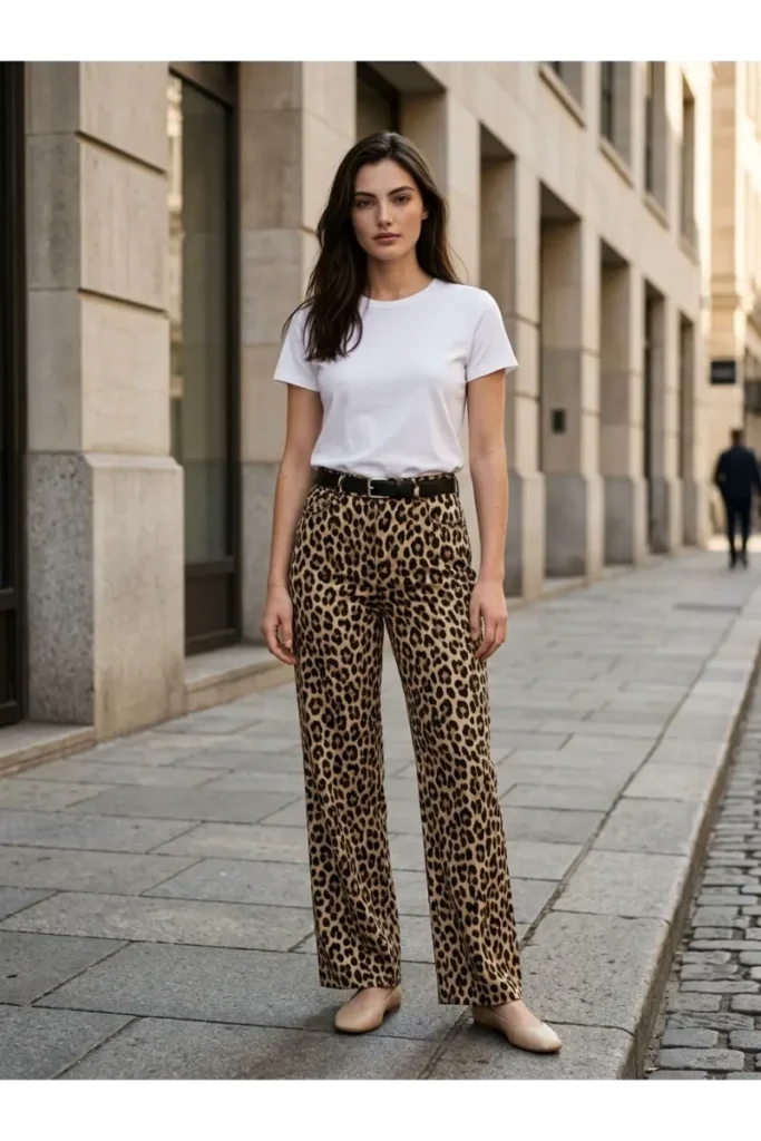 1. Leopard Print Pants with a White Tee