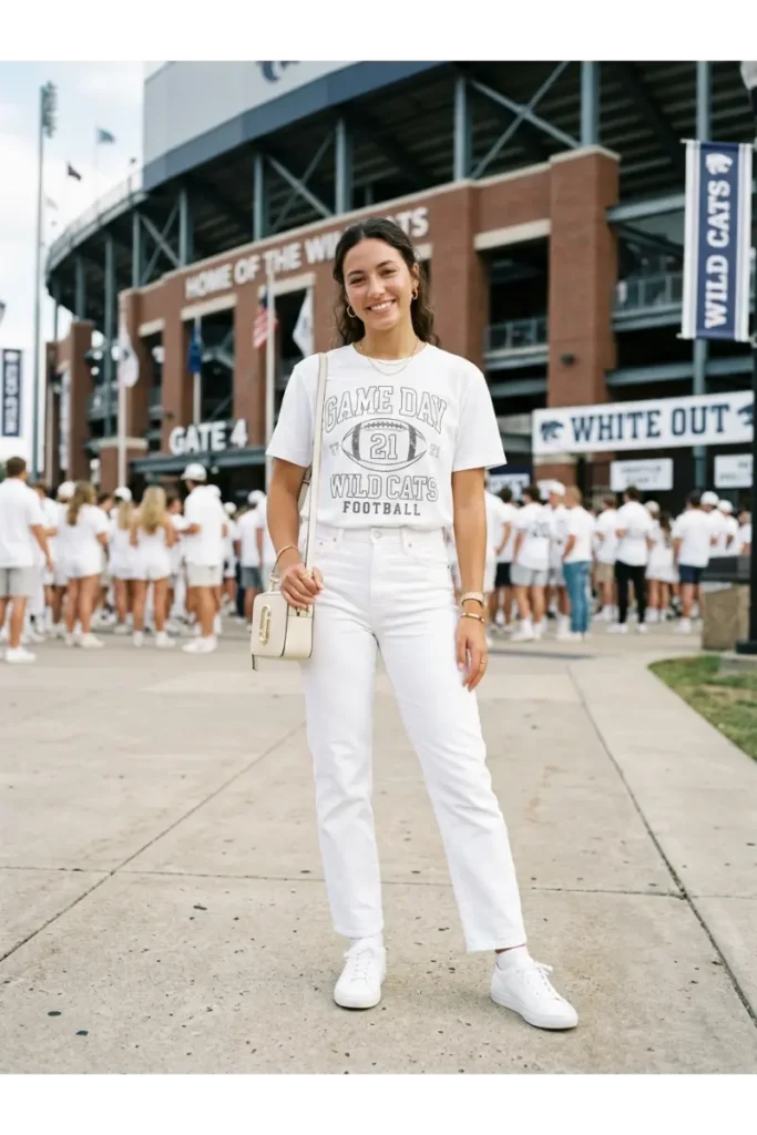1. White Jeans with a Team Tee
