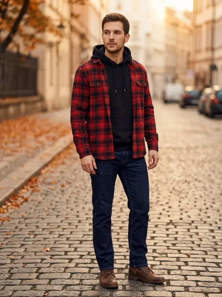 10 — Black Hoodie with a Flannel Shirt