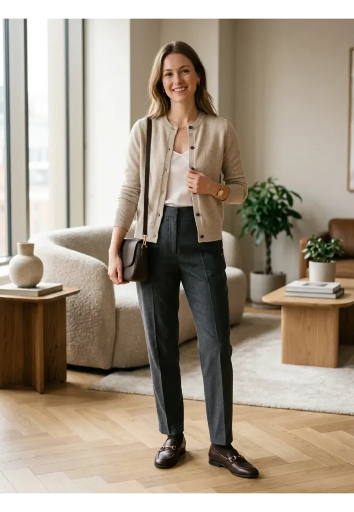 10 — Cardigan with Tailored Pants