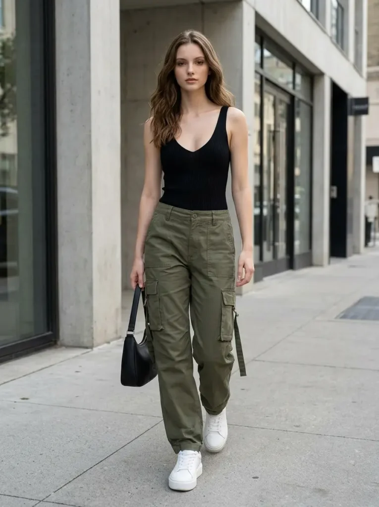 10 — Low Cut Top with Cargo Pants