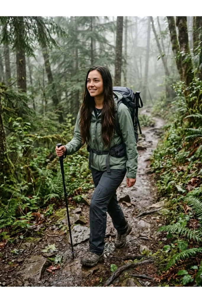 Hiking Outfit Women: 12 Stylish and Practical Hiking Outfit Ideas 11 10. Rain Jacket and Hiking Pants