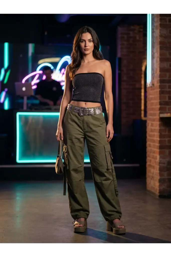 10. Tube Top with Cargo Pants