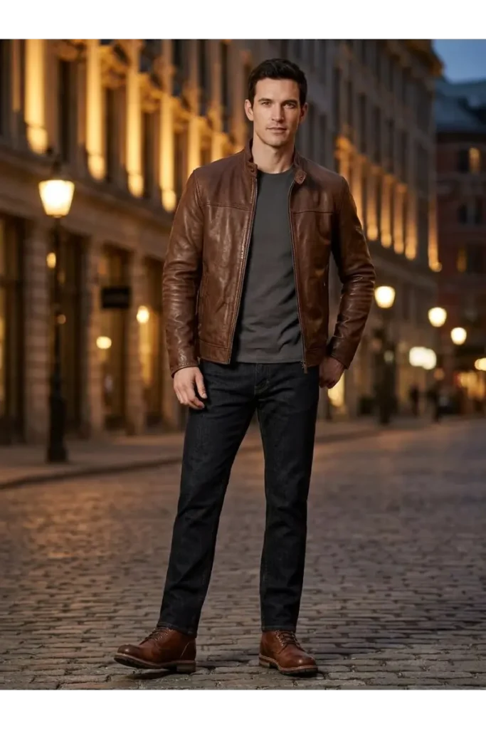 10. Workwear with a Leather Jacket