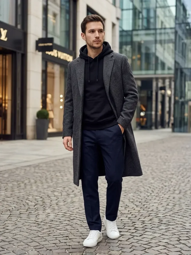 11 — Black Hoodie with a Long Coat