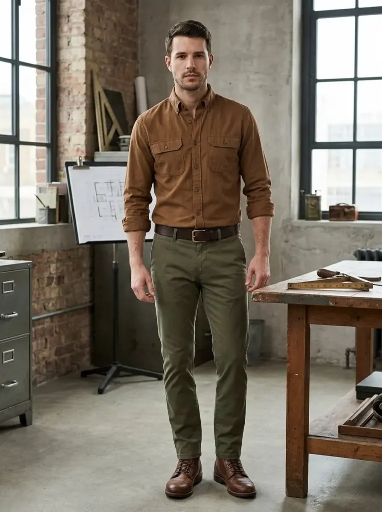 11 — Brown Shirt with Olive Green Pants