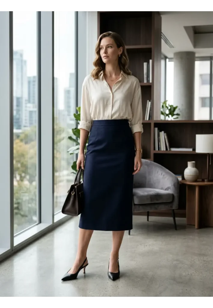 11 — Pencil Skirt with a Relaxed Blouse