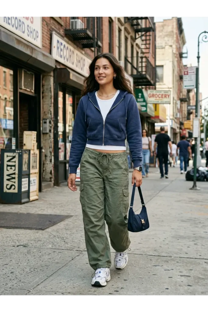 Y2K Outfits: 12 Trendy Outfit Ideas to Bring Back the 2000s 12 11. Cropped Hoodie and Cargo Pants