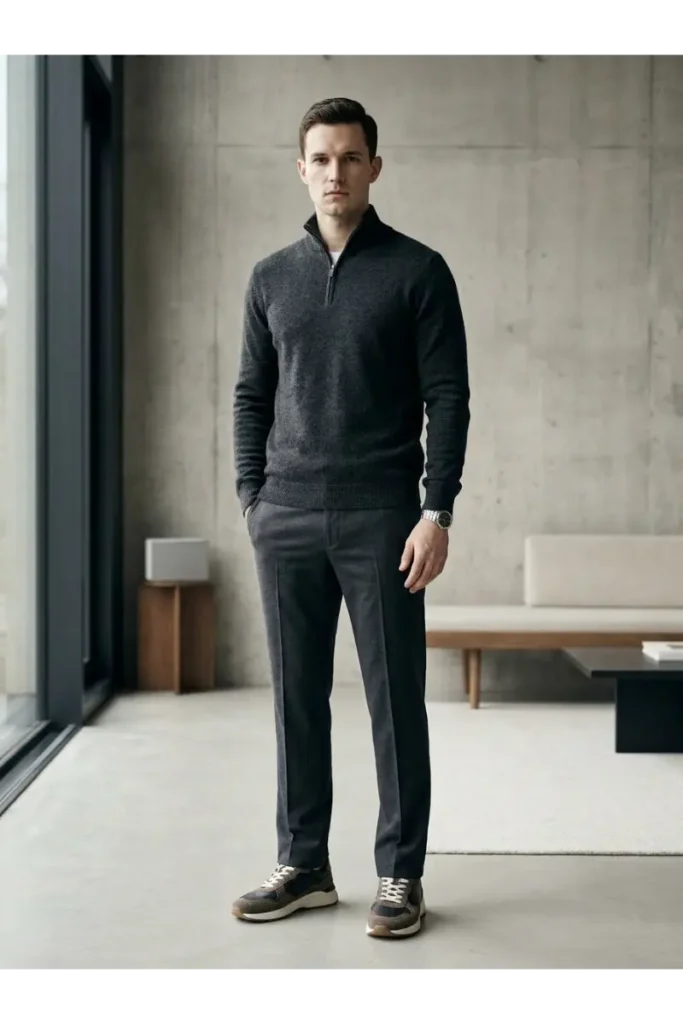 11. Dad Sneakers with a Quarter Zip
