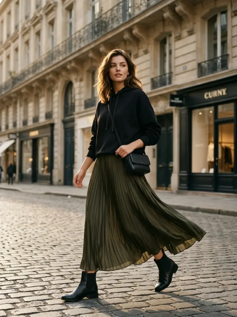 12 — Black Hoodie with a Maxi Skirt