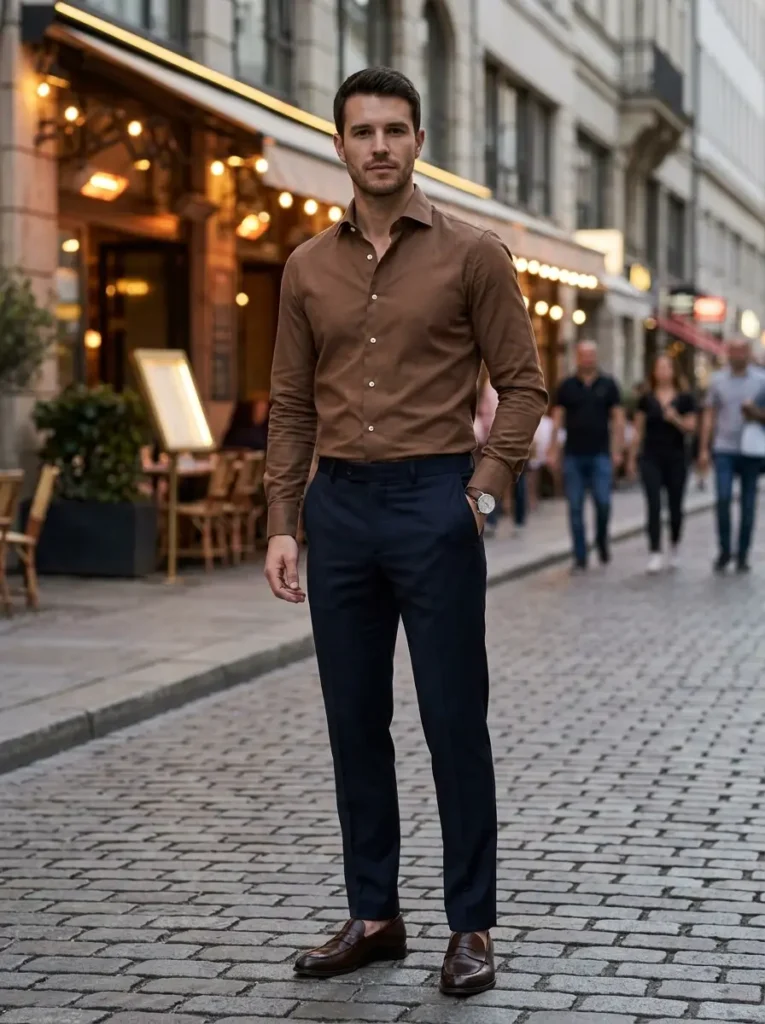12 — Brown Shirt with Tailored Trousers