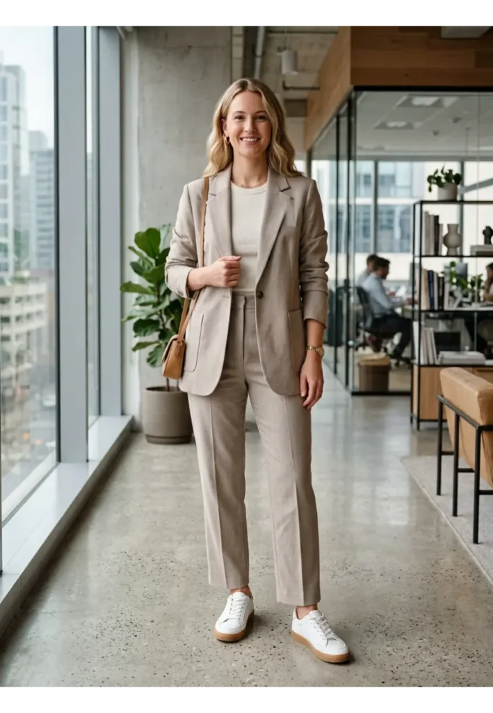 12 — Neutral Suit with Sneakers