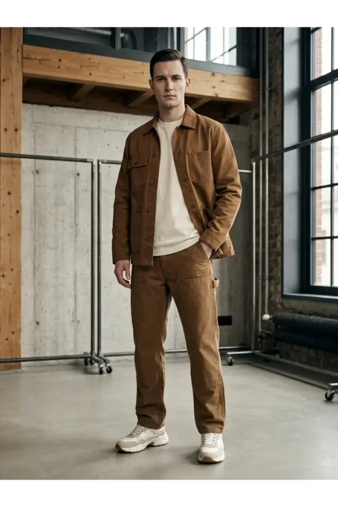 12. Dad Sneakers with Workwear Layers