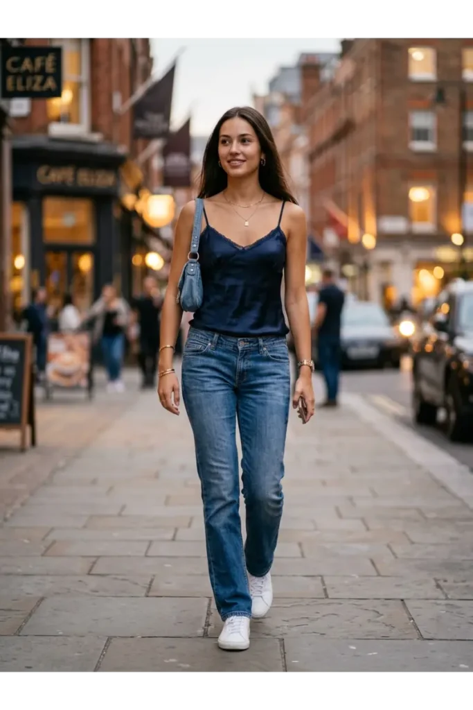 Y2K Outfits: 12 Trendy Outfit Ideas to Bring Back the 2000s 13 12. Satin Cami and Low-Rise Jeans