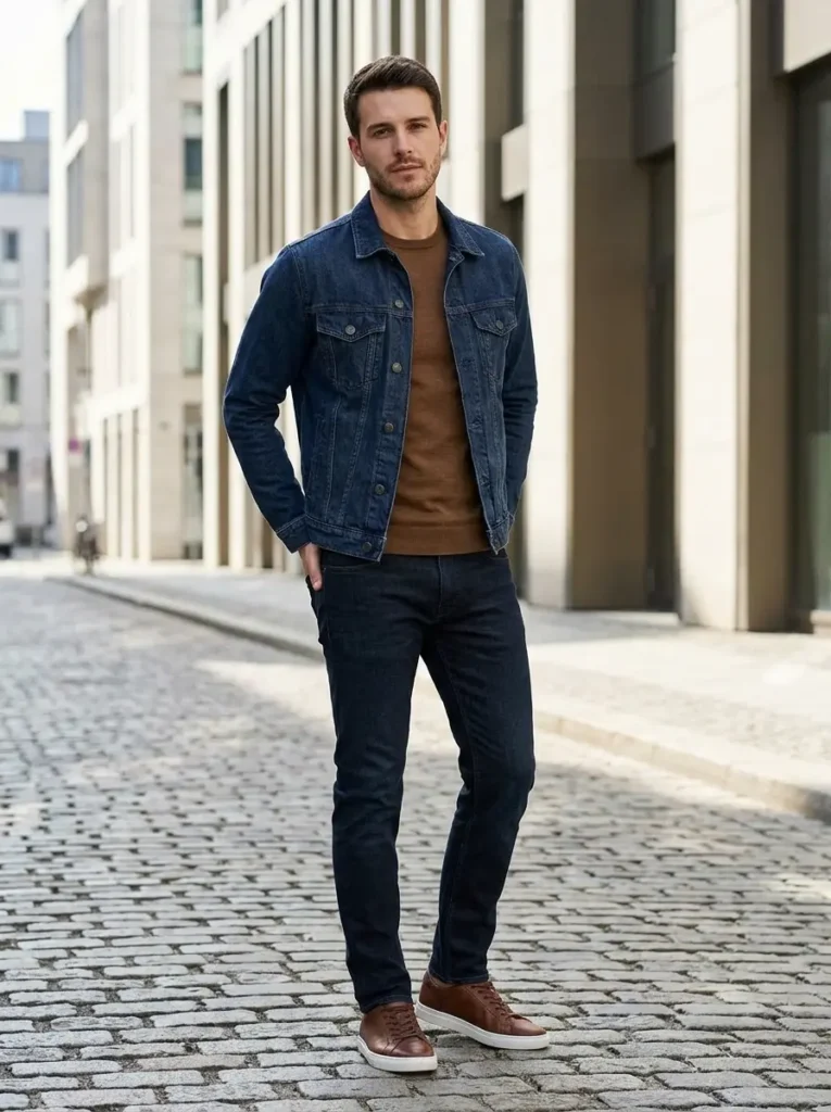 13 — Brown Shirt with a Denim Jacket