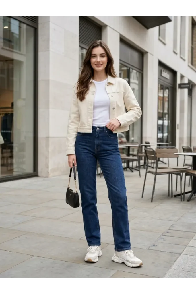Dad Sneakers Outfit: 15 Stylish Ways to Wear Them in 2026 14 13. Dad Sneakers with a Cropped Jacket