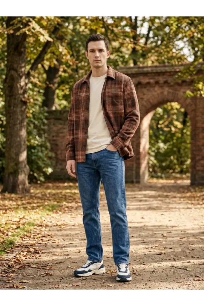 13. Dad Sneakers with a Flannel Shirt