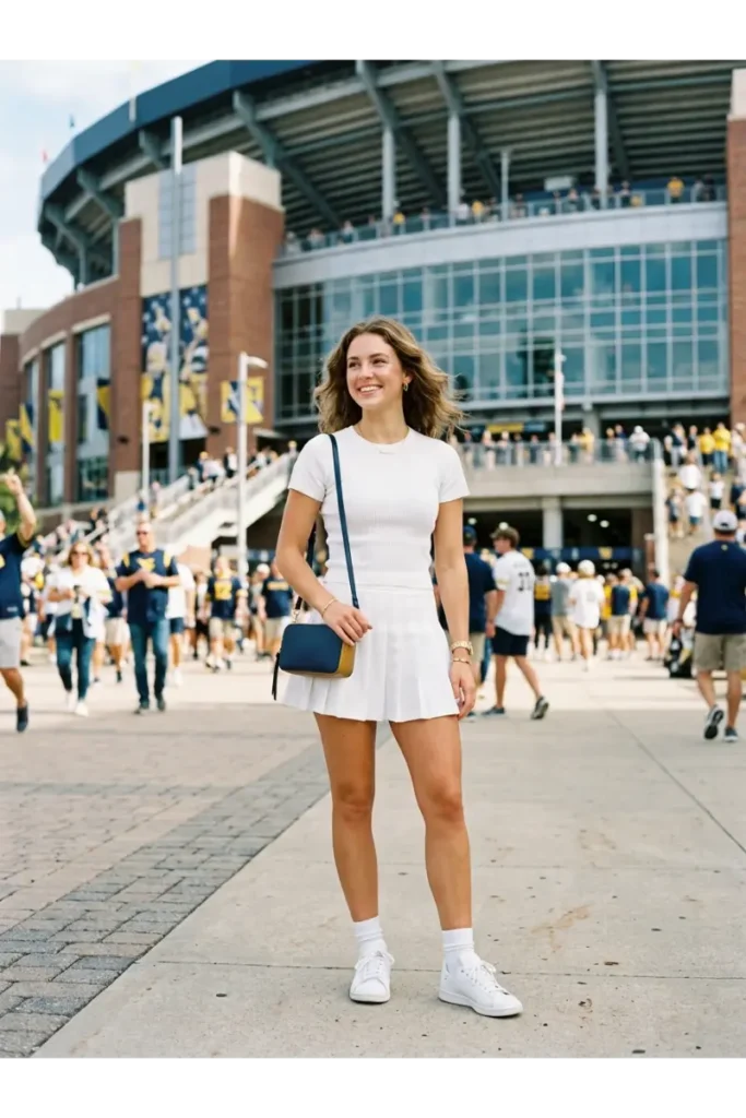 13. White Top with a Pleated Skirt