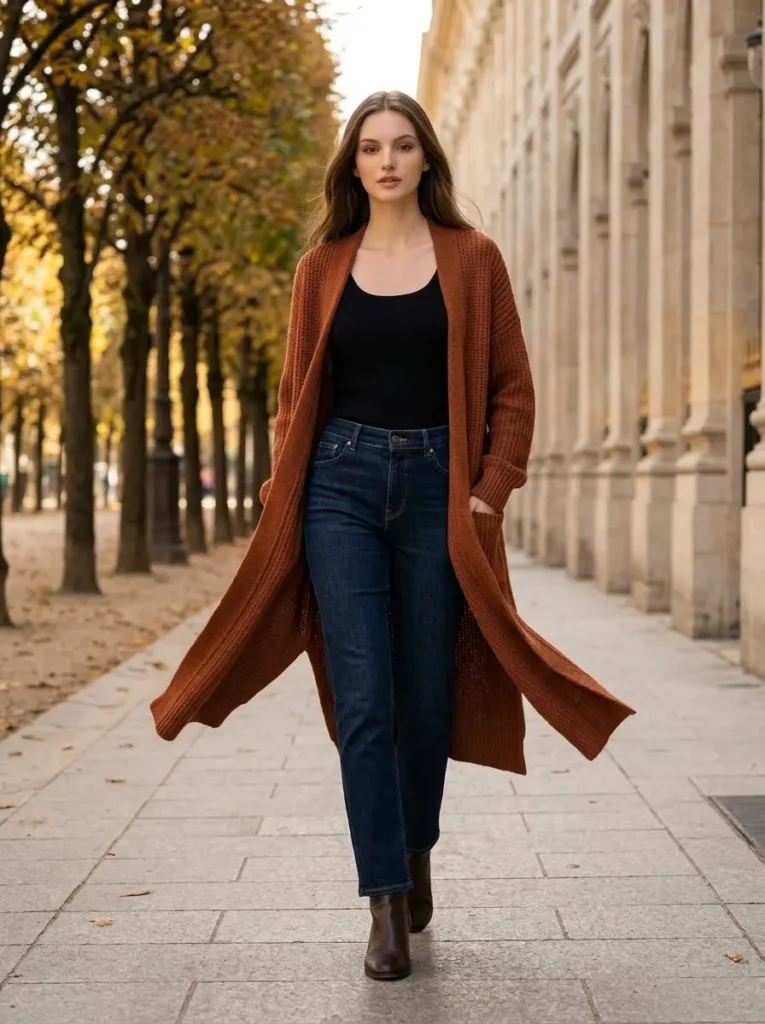 14 — Low Cut Top with a Long Cardigan