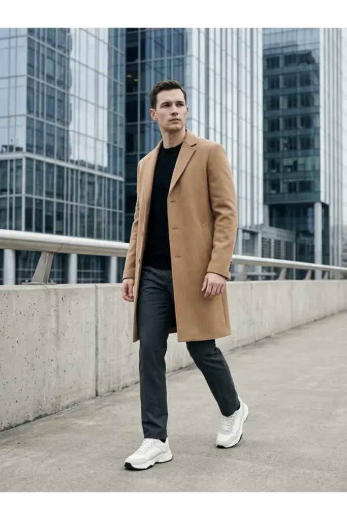 14. Dad Sneakers with a Long Coat