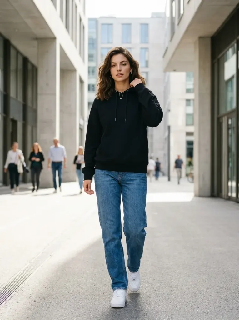 15 — Black Hoodie with White Sneakers