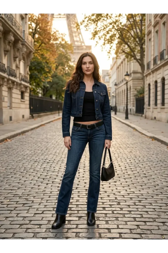 15. Cropped Jacket with Low Rise Jeans
