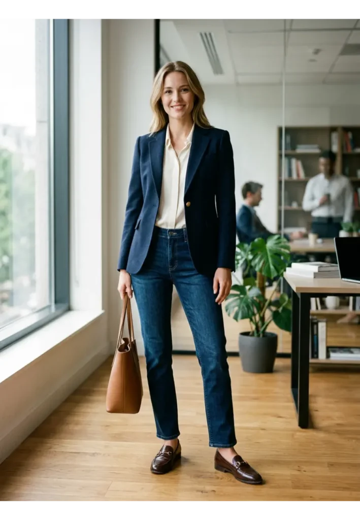 2 — Blazer with Straight Leg Jeans