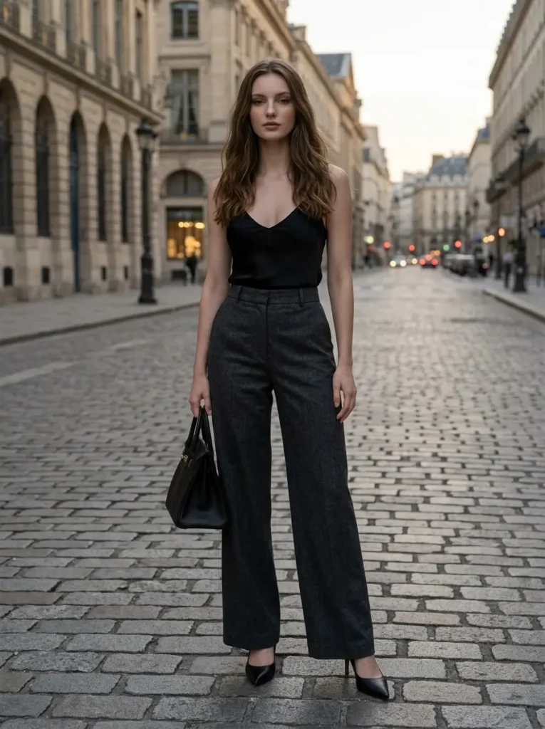 2 — Low Cut Top with Wide Leg Trousers