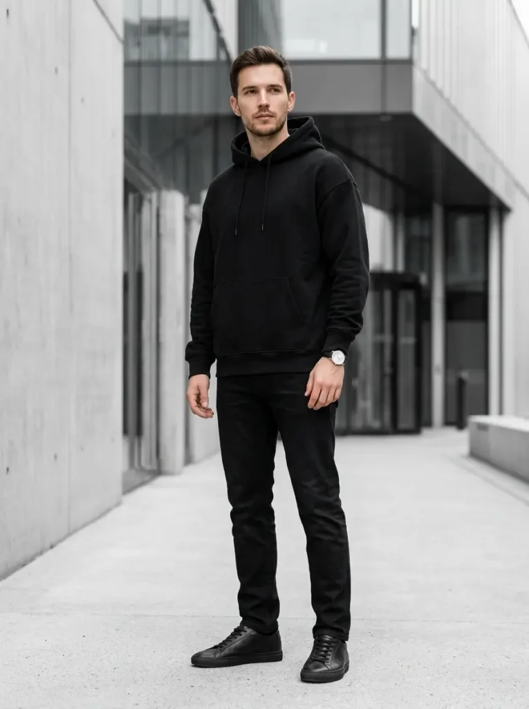 2 — Oversized Black Hoodie with Black Jeans