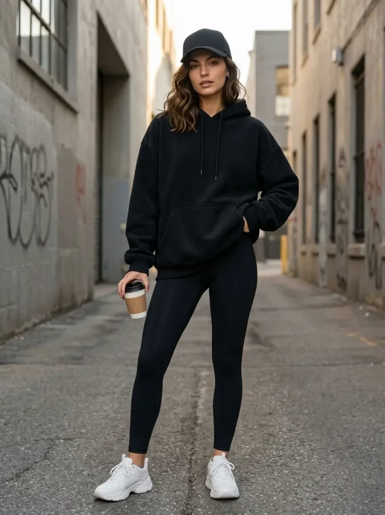 2 — Oversized Black Hoodie with Leggings
