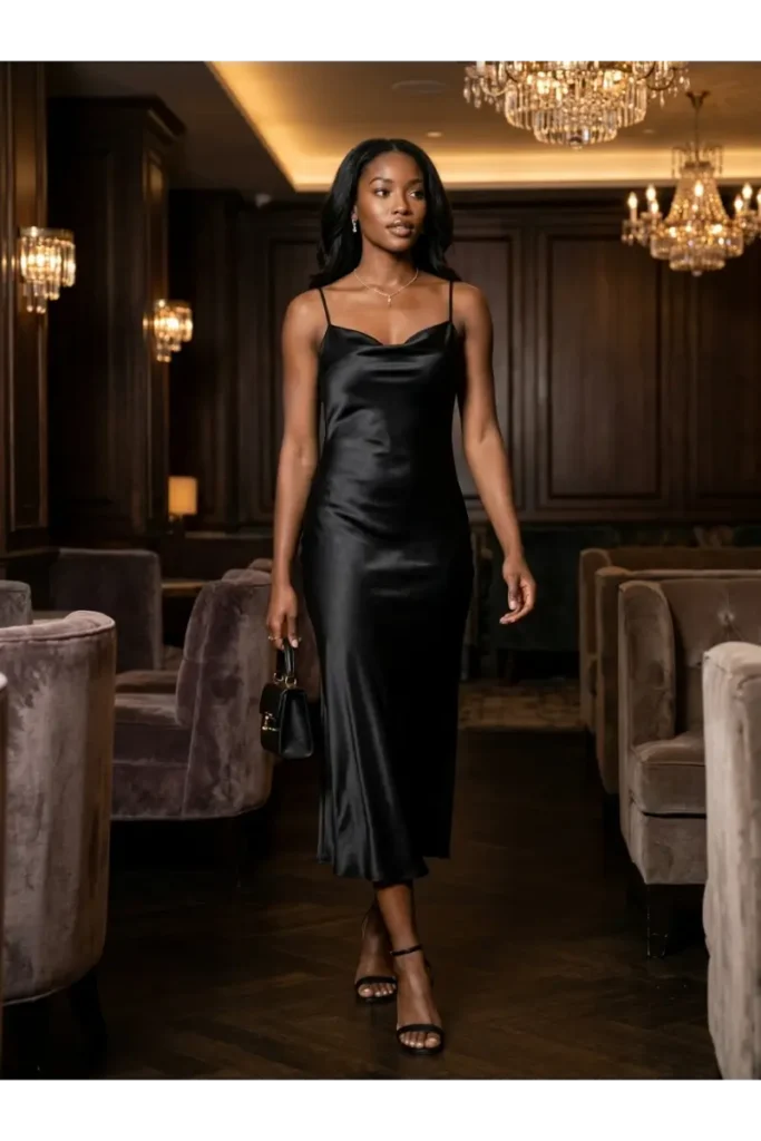 2. Black Satin Slip Dress