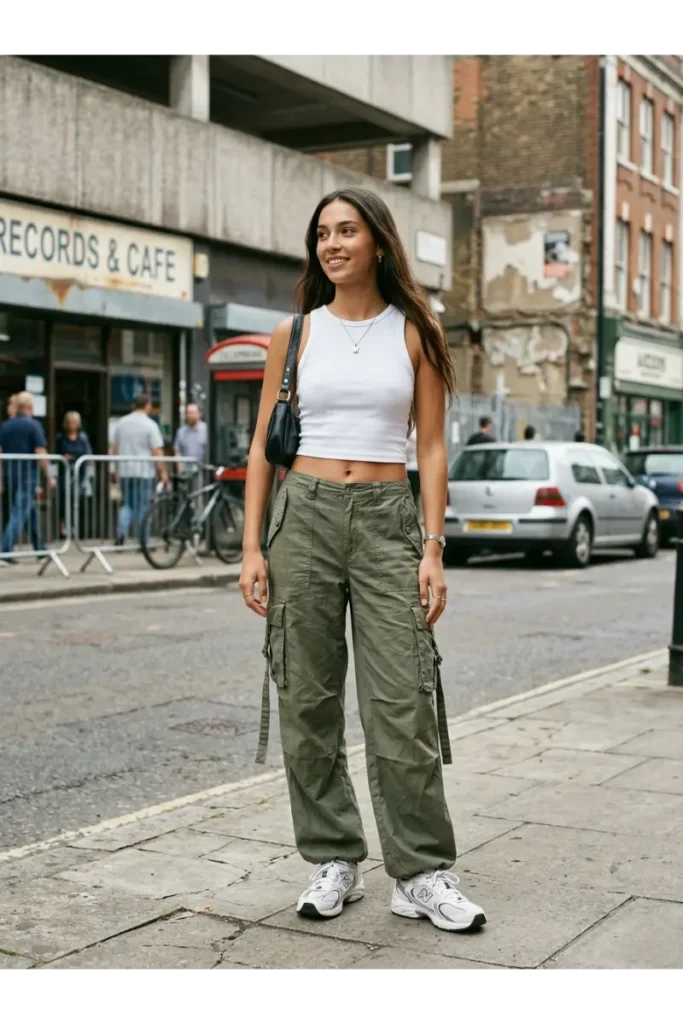 Y2K Outfits: 12 Trendy Outfit Ideas to Bring Back the 2000s 3 2. Cargo Pants and a Cropped Tank