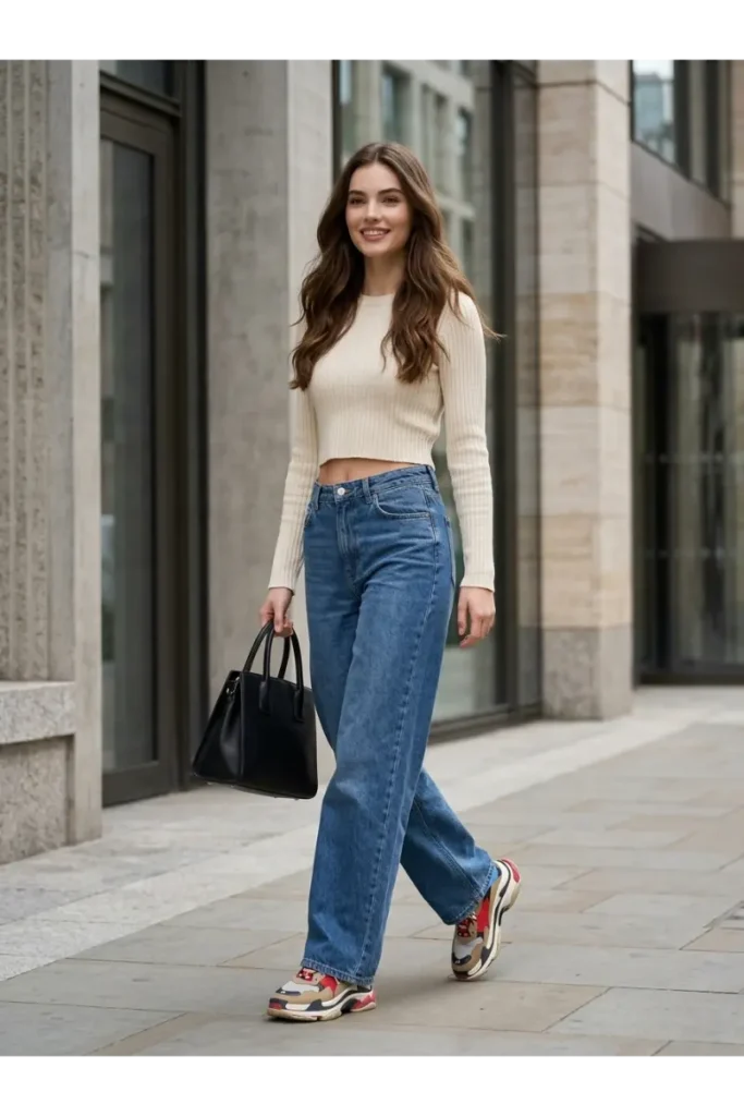 Dad Sneakers Outfit: 15 Stylish Ways to Wear Them in 2026 3 2. Dad Sneakers with Wide Leg Jeans