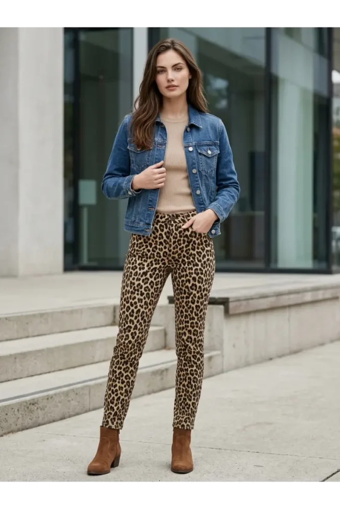 2. Leopard Print Pants with a Denim Jacket