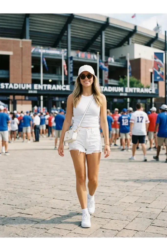 2. White Denim Shorts with a Tank Top