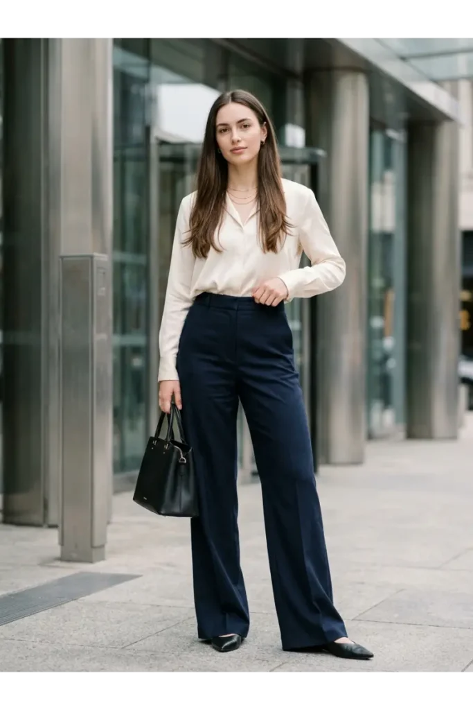 2. Wide-Leg Pants With a Tucked-In Blouse