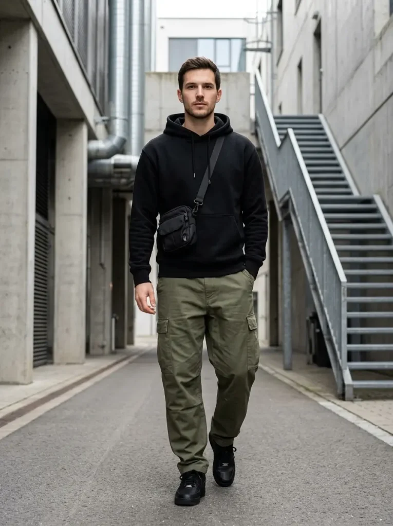 3 — Black Hoodie with Cargo Pants 1