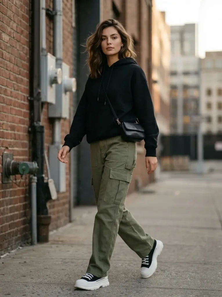 3 — Black Hoodie with Cargo Pants