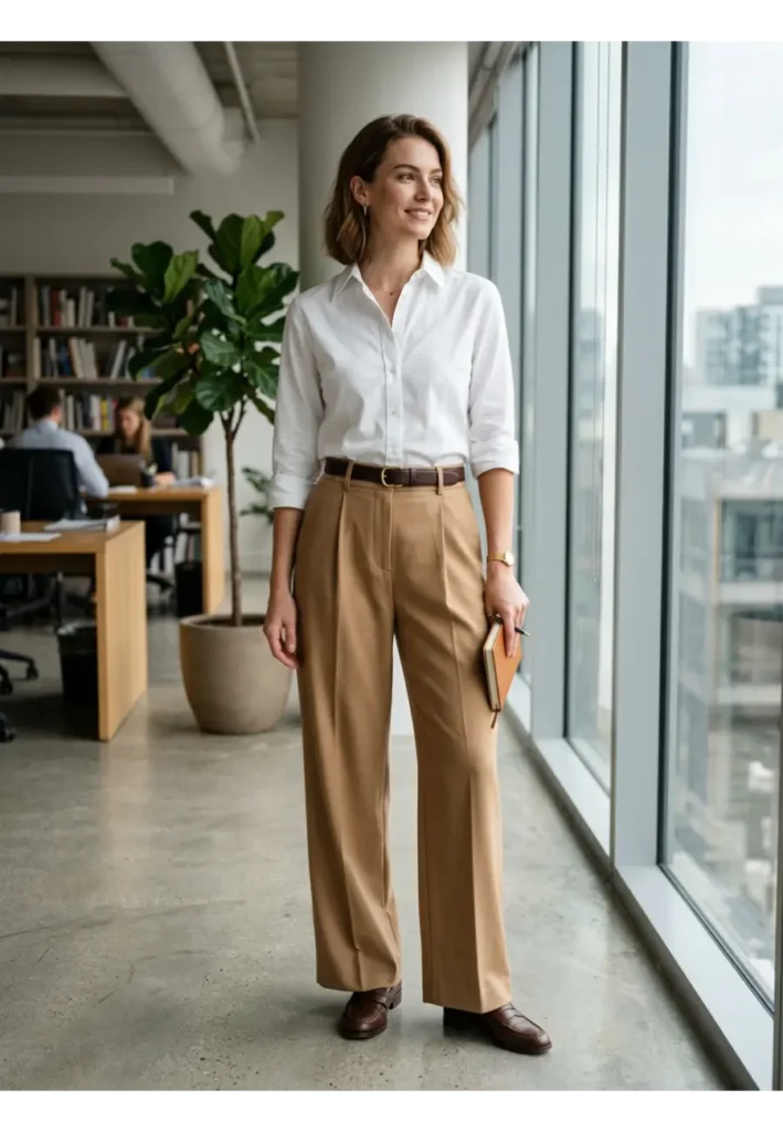3 — Wide Leg Pants with a Button Down Shirt