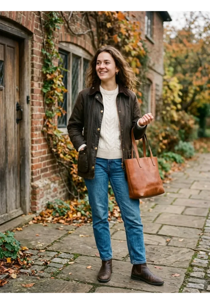 3. Barn Jacket with a White Sweater