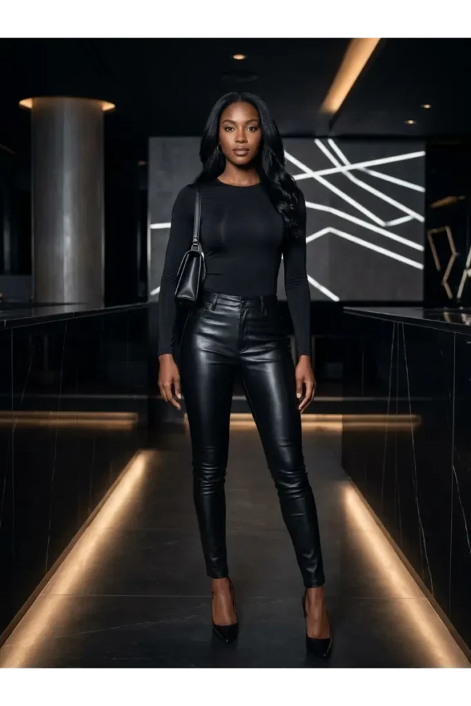 3. Black Leather Pants with a Fitted Top