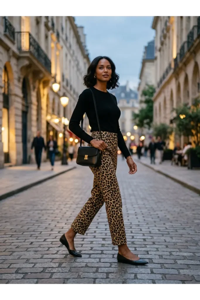 3. Leopard Print Pants with a Black Top