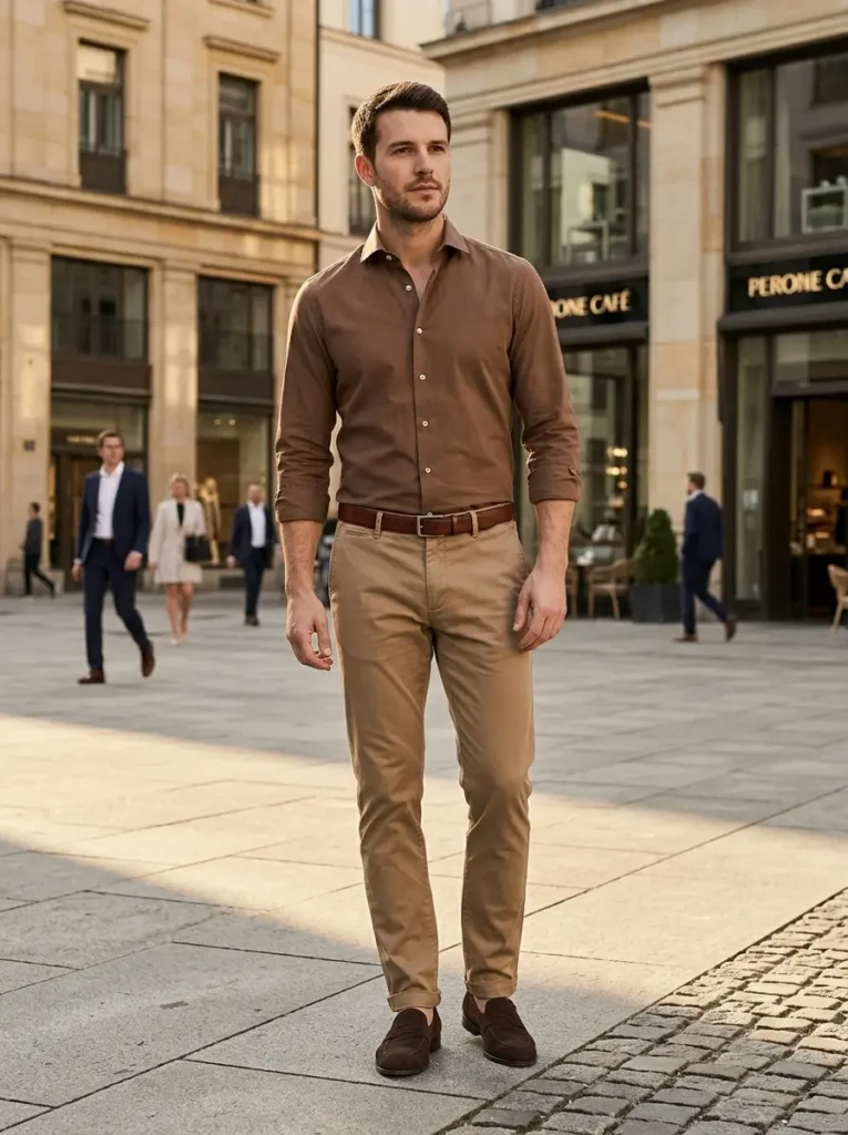 4 — Brown Shirt with Khaki Chinos