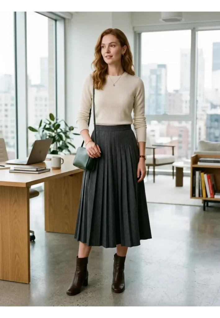 4 — Midi Skirt with a Fitted Sweater